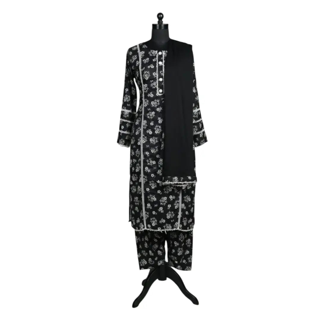 Printed Cotton Lawn – Casual Wear | Standard Size | Stiched Black & White