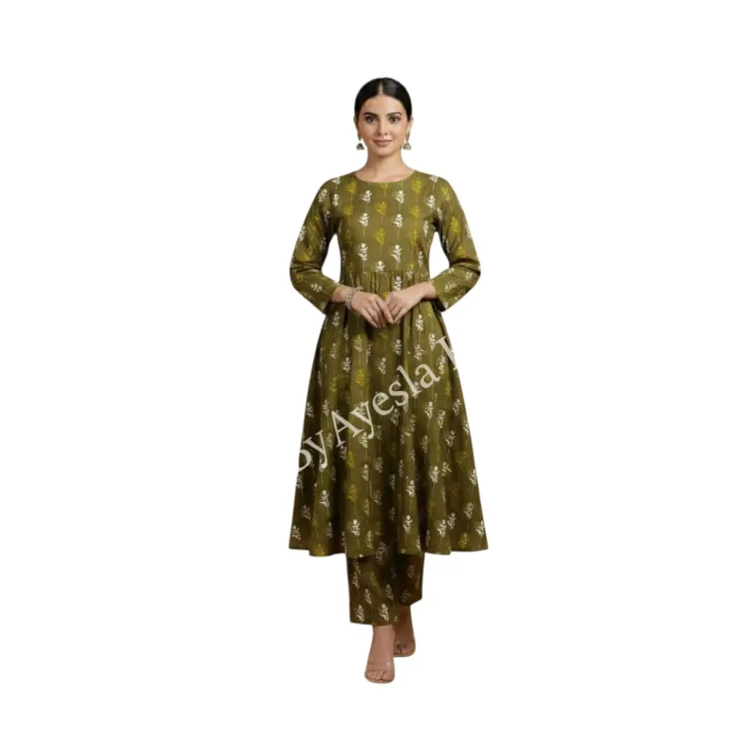 Printed Cotton Lawn – Casual Wear | Unstiched Olive Green