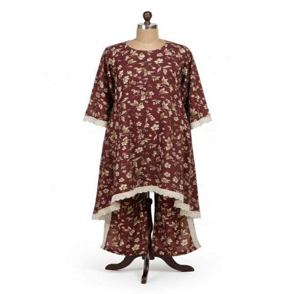 Printed Winter Cotton – Casual Wear | Unstitched Maroon Floral