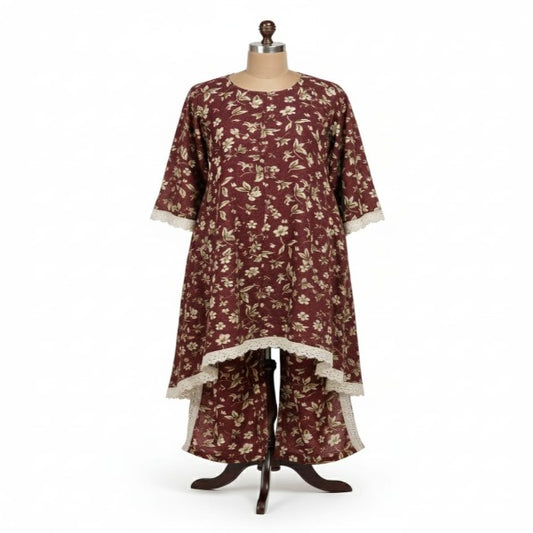Printed Winter Cotton – Casual Wear | Unstitched Maroon Floral