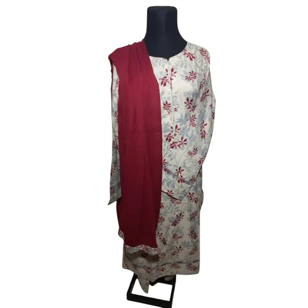 Printed Cotton Lawn – Casual Wear | Standard Size | Stiched Maroon