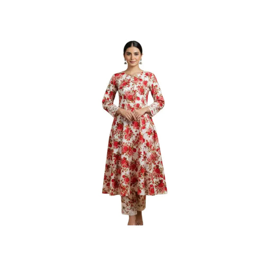 Printed Cotton Lawn – Casual Wear | Unstiched White Red Flowral